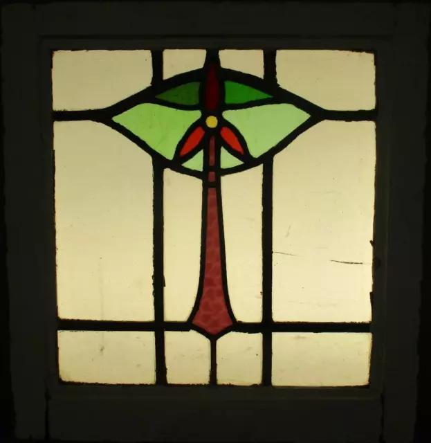 OLD ENGLISH LEADED STAINED GLASS WINDOW Abstract Floral 17.5" x 18.5" 2