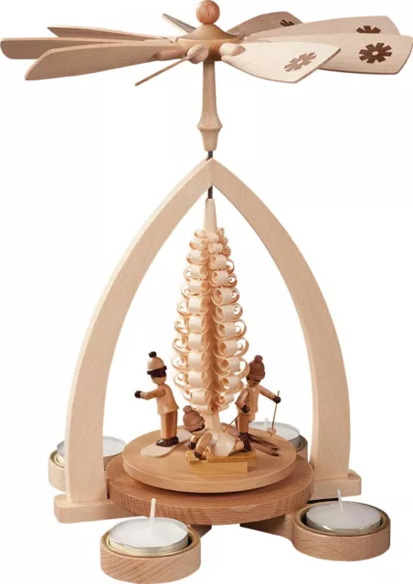 Children Playing Winter Sports Holiday Tealight German Christmas Pyramid