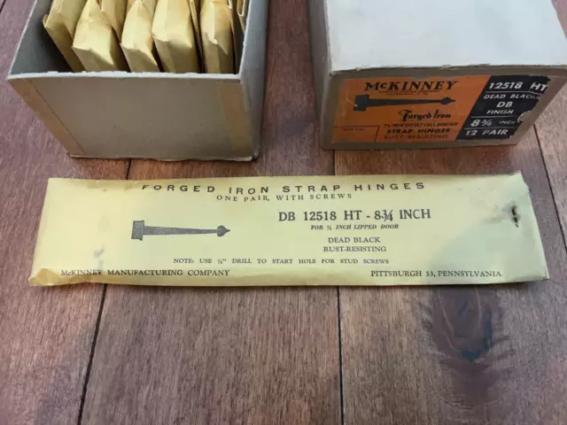 McKINNEY, Mid Century USA Forged Iron 8 3/4" door Strap hinges,NOS, 12 Pair