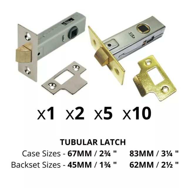 Tubular Mortice Latch Door Knob Turn Handle Catch Latchbolt 45mm & 63mm "