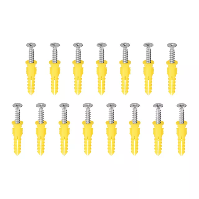 6x30mm Plastic Expansion Tube Pipe for Drywall with Screws Yellow 15pcs