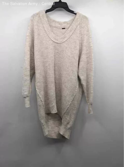 Free People Womens Ivory Long Sleeve Hi Low Hem Knitted Pullover Sweater XS