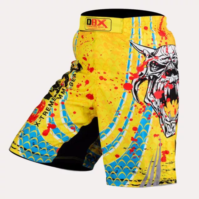 MMA Fight Shorts Kick Boxing Grappling Mens Muay Thai Cage Fighting Yellow Devil