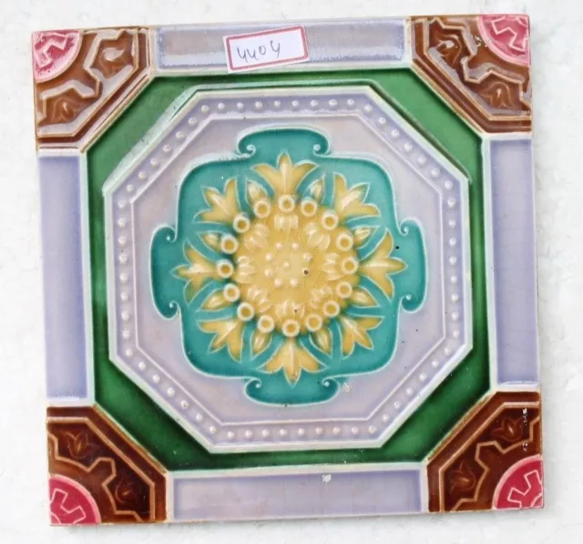 Vintage Tile Art Nouveau Majolica Yellow Flower Design Architecture Tile Nh4404