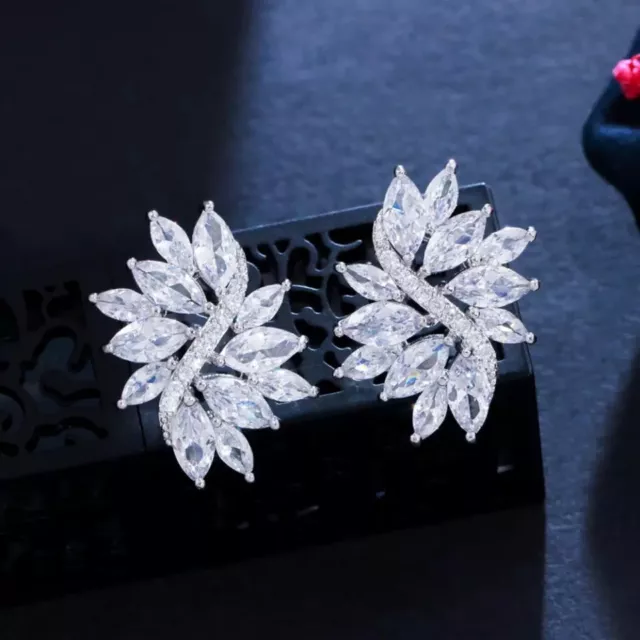 18K White Gold Filled Flower Stud Earrings Made With  Swarovski Crystals Gift 47