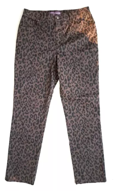 Gloria Vanderbilt Amanda Brown Black stretch leopard Animal print jeans  Sz 12