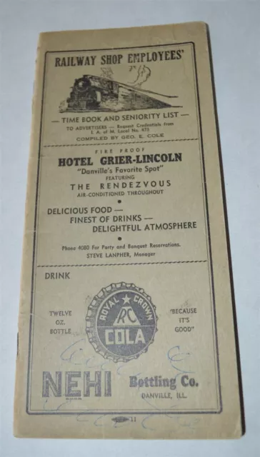 1938 C&EI RR Railway Shop Employees Time Book Danville Illinois Advertising