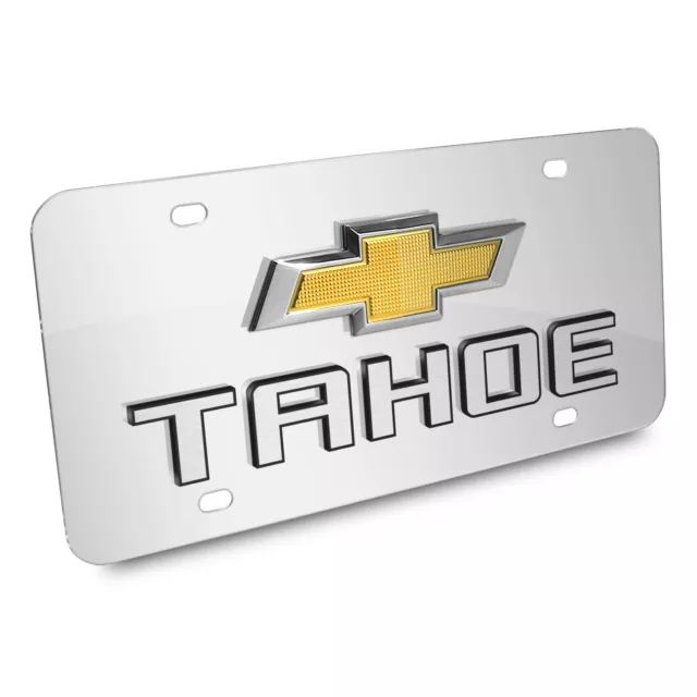 Chevrolet Tahoe Gold Bowtie Double 3d Logo Chrome Stainless Steel License Plate 2