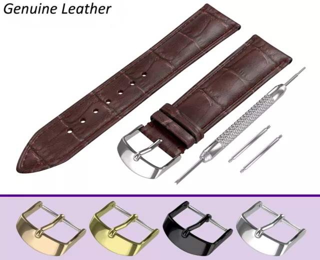 Fits SEIKO Dark Brown Genuine Leather Watch Strap Band For Buckle Clasp 12-24mm