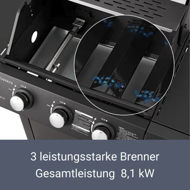 Gasgrill Grillwagen BBQ Grill Grillstation Griller Stahl 3 Brenner Juskys® 3