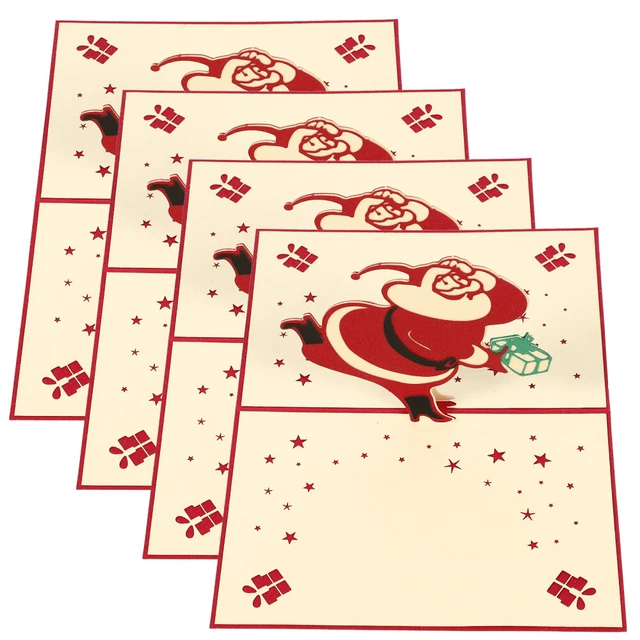 4 un. tarjetas de felicitación creativas 3D de Navidad de Santa Claus festival B