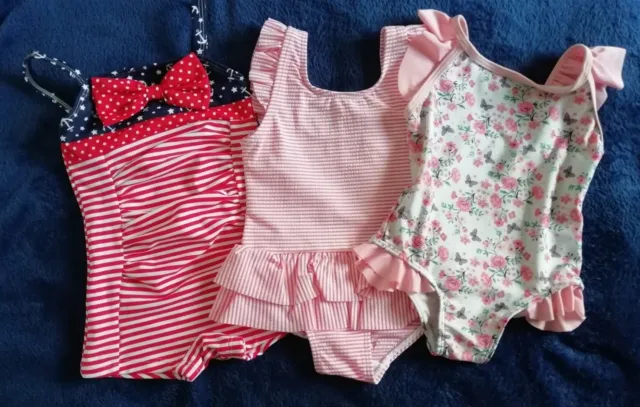 Bundle 3 swimsuits, girl 12-18 months, floral/nautical/striped, one BNWOT allVGC