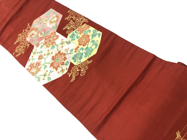 6307820: Japanese Kimono / Antique Nagoya Obi / Woven Kikko & Flower Arabesq