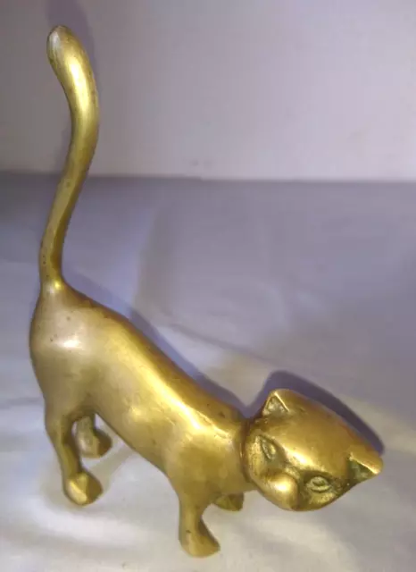 Vintage Statuette Figurine Un Chat Queue En L Air En Bronze 1950