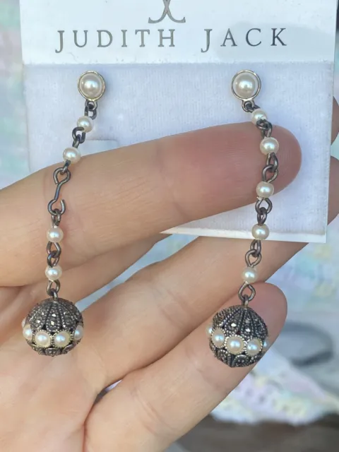 Judith Jack 925 Silver Marcasite Pearl Dangle Earrings