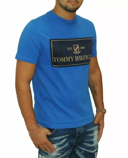 T-shirt nuova con etichette Tommy Hilfiger Iconic cotone biologico grafica TESSUTO LABORATORIO CLOUD HEATHER 4