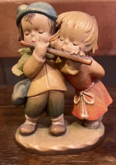 Vintage ANRI Juan FERRANDIZ Hand Carved Figurine THE DUET Boy Girl Flute 5”