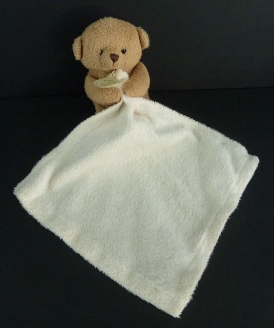 A. DOUDOU ET COMPAGNIE OURS MARRON BEIGE AVEC MOUCHOIR ECRU BLANC yeux dur - TBE