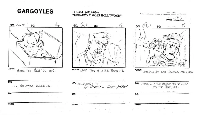 Disney Gargoyles 1994 STORYBOARD PAGE Archival Copy Ep. BROADWAY GOES HOLLYWOOD.
