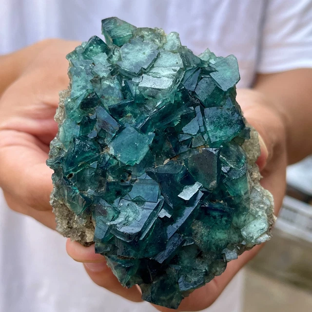 320g Large NATURAL Green Cube FLUORITE Quartz Crystal Cluster Mineral Specimen