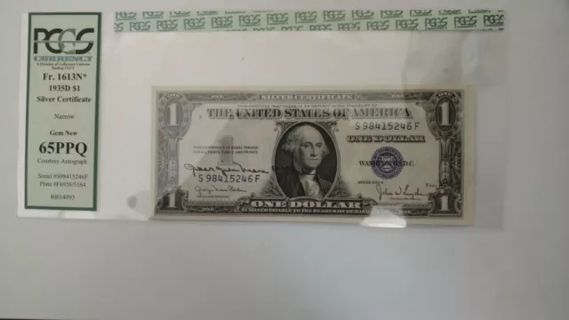 Fr 1613N* $1.00 1935 D Silver Certificate Gem New Pcgs 65 Ppq Courtesy Autograph