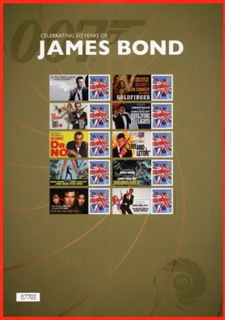 2012 Celebrating 50 Years Of James Bond. Royal Mail Smiler Sheet.