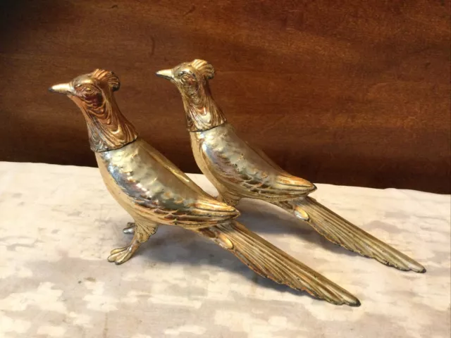 Vintage Pair W. B. Mfg Co  Silver Plate Pheasant/Peacock Salt & Pepper Shakers