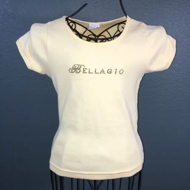 Bellagio Women's Las Vegas Casino Bedazzled Short Sleeve Tee T Shirt, Yellow, S