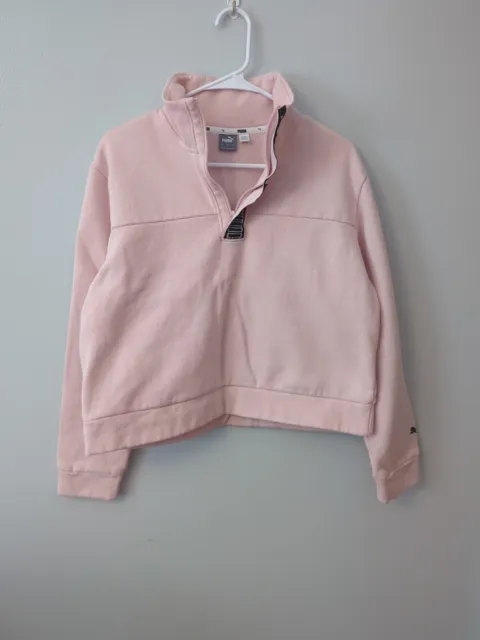 PUMA Cropped Pink 1/4 Zip, Sweatshirt, Size L