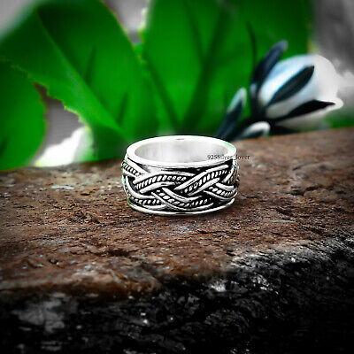 Solid 925 Sterling Silver Wide Band Spinner Ring Meditation Statement Ring
