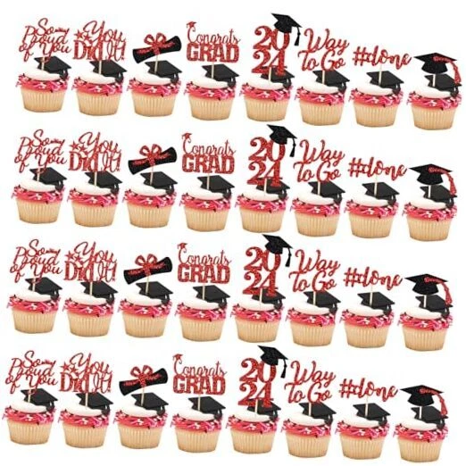 GRADUATION CUPCAKE TOPPERS 2024 and Black Congrats Grad Class Of 2024 Red 19.18 PicClick
