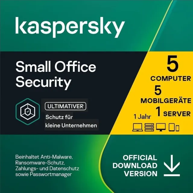 Kaspersky Small Office Security -5 Geräte + Mobilgeräte + 1 Server 1 bis 3 Jahre