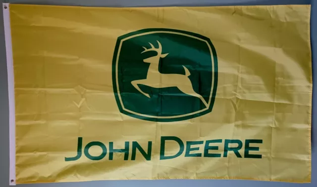 John Deere, Yellow Background Flag with header & brass Grommets-3' x 5' New
