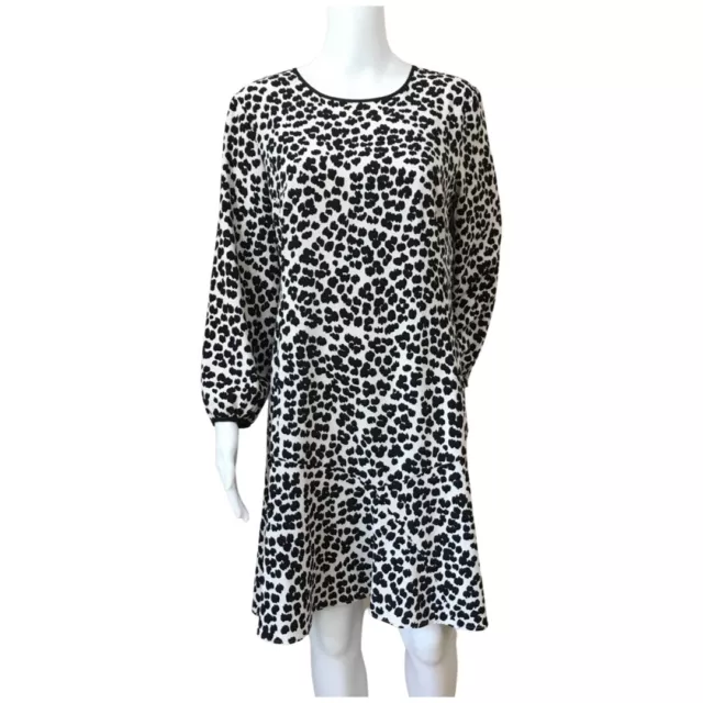 loft womens size 10 leopard sheath dress long sleeve ruffle black white career