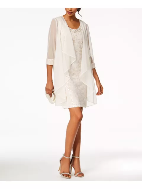 R&M Richards Women's Embellished Lace Sheath Dress & Jacket White Size 8