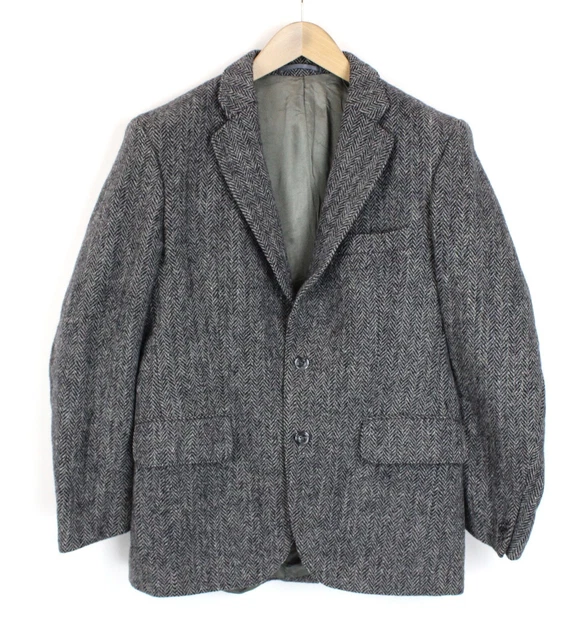 Harris Tweed Giacca Uomo ~ Piccolo Lana Monopetto a Spina di Pesce Motivo