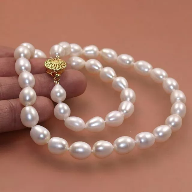 Long 25" 7-8mm Genuine Natural Rice White Akoya Cultured Pearl Necklace