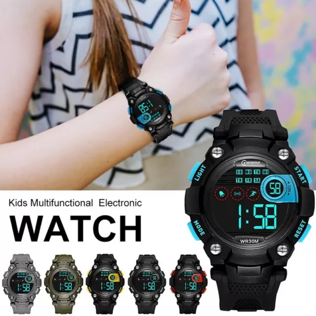 Kinder LED Digital Uhr Jungen Sport Armbanduhr mit Wecker/Timing Wasserdichte