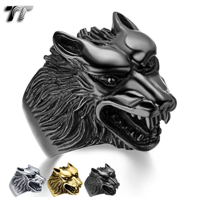 Quality TT 316L Stainless Steel Wolf PUNK Ring 3 Colors Size 7-15 NEW