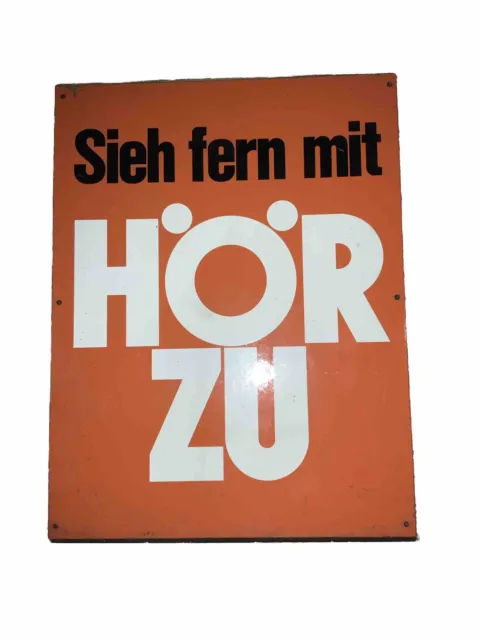 Sieh Fern Mit Hörzu Reklame Schild Von Kiosk Werbung Tafel Holz 60x45cm Sammler