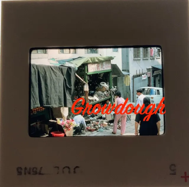 Original Slide Hong Kong Street Scene Market Stall  1975 Kodachrome