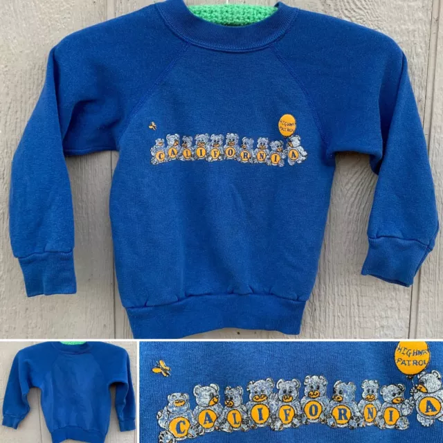 vintage California Highway Patrol raglan sweatshirt teddy bear graphics kids sz