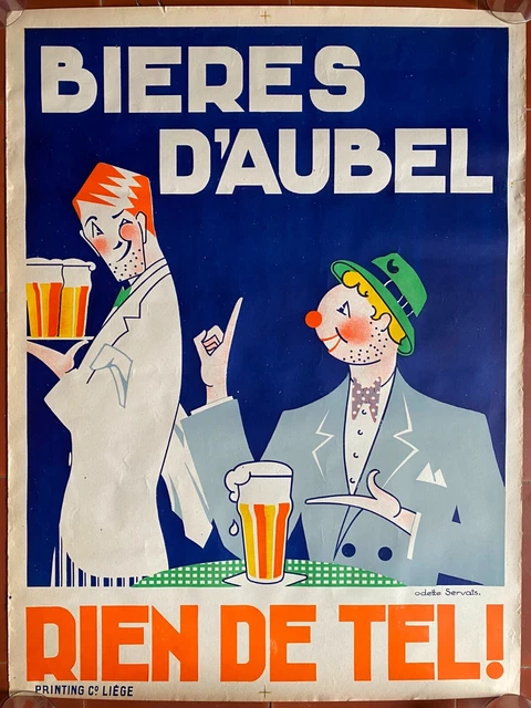 Affiche BIERES D'AUBEL Rien de Tel ODETTE SERVAIS Bistrot 55x73cm 30's
