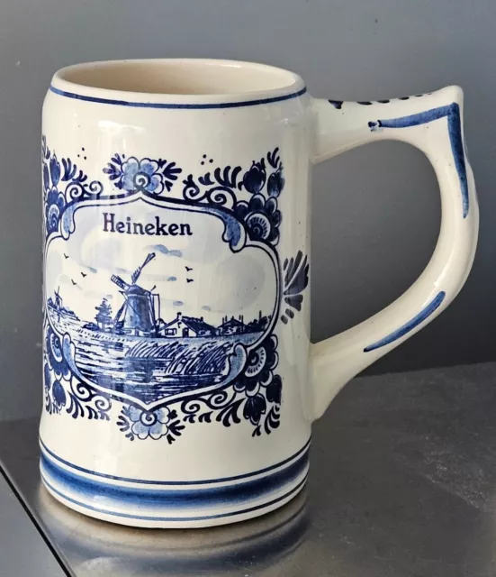 Heineken x Delft Blue Beer Stein Tankard Jug Mug GKB Handscreened Vintage -GT15