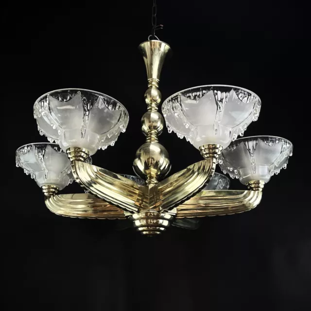 Signed Art Deco Lamp Chandelier Hanging Lamp From Petitot Glasses Ezan, 1930er