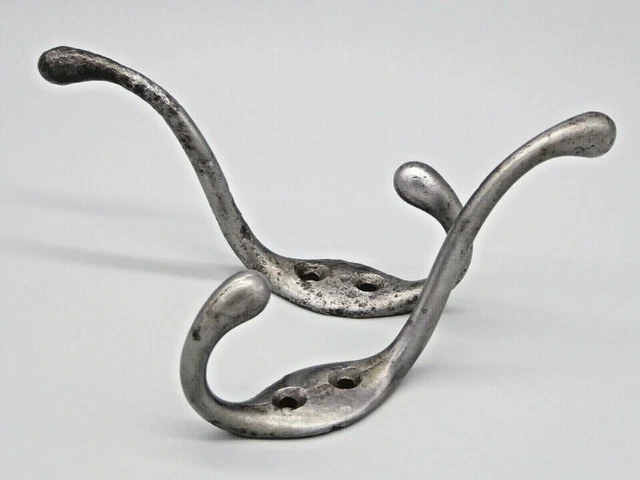 Pair Vintage Industrial Cast Iron Metal Hat Coat Hook Hangers Twin Peg Retro