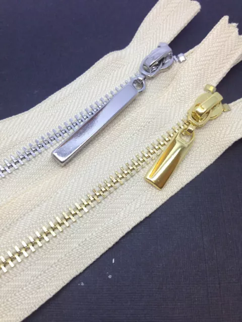 Metal Polished Gold and Silver Teeth No 3 Zips - Closed End - 8 Zip Colours