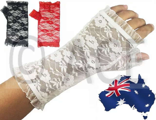 Pair of Womens Ladies Girls Party Costume Wedding Fingerless Lace Gloves