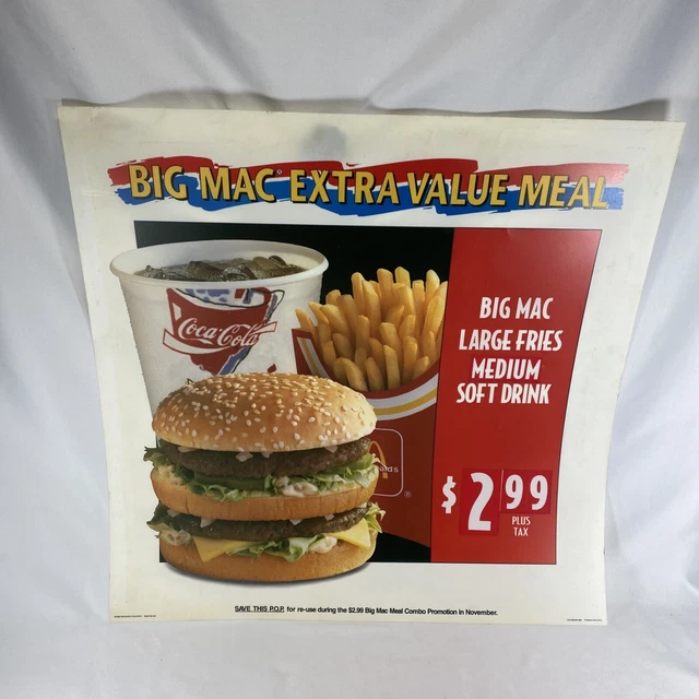 MCDONALD’S 1992 BIG Mac Extra Value Meal Translite Store Menu Display