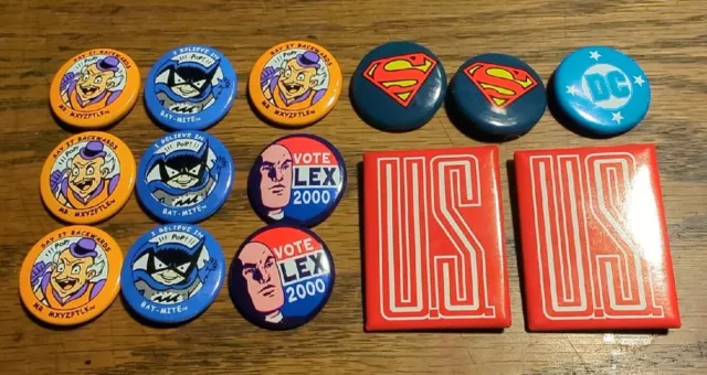 14 DC COMICS Lot Pinback Buttons Pin LEX Luthor 1996-2000 Superman BATMAN US